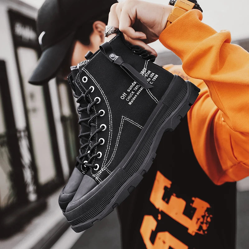 Men's Casual High Top Sneakers Platform  Lace Up Ankle Boots  Comfortable  Canvas Shoes