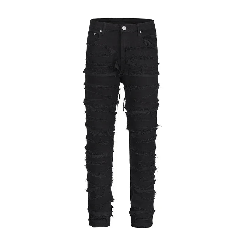 Men's Ripped Denim Straight Patchwork Baggy Jeans