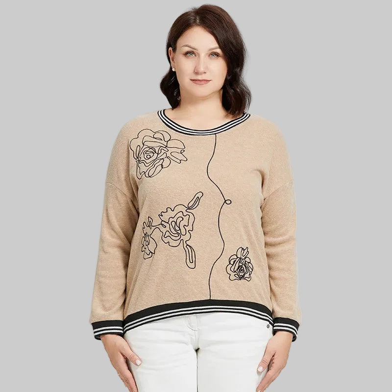 Women's Oversized Flower Embroidery Knitted Jumper