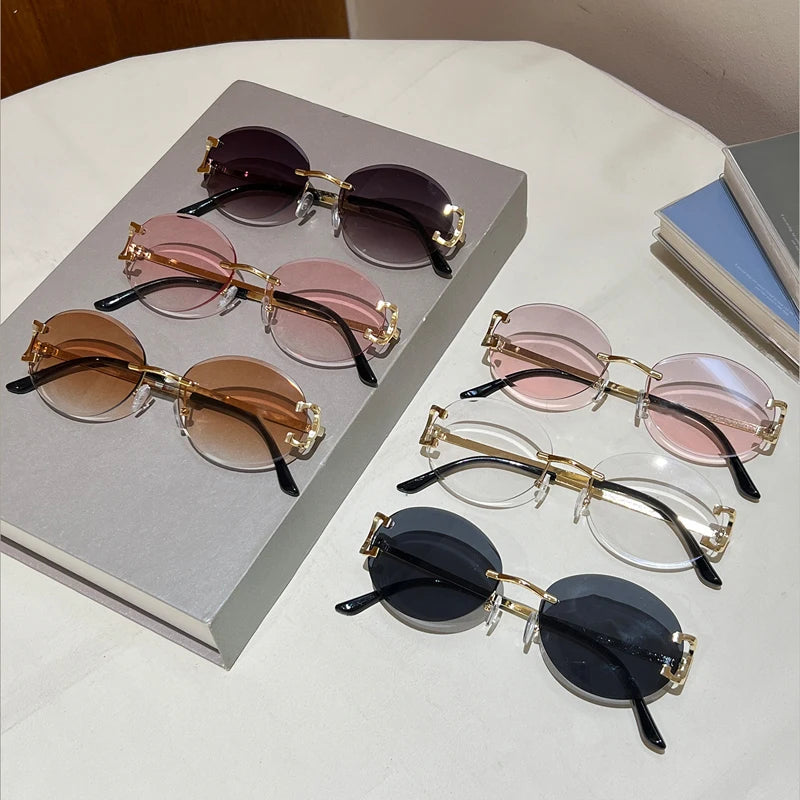 Rimless Oval Sunglasses – Vintage Gradient Unisex