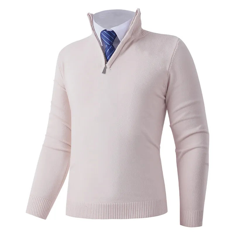 Men's Smart Casual Half-Zip Knitted Sweater - Stand Collar Slim Fit