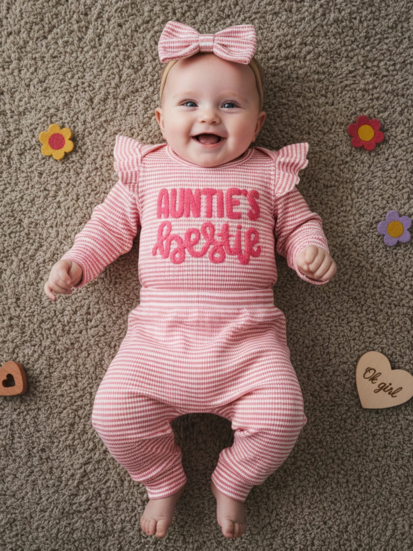 Newborn Baby Girls 3-Piece Outfit Set - Striped Romper, Pants & Headband (0-12M)