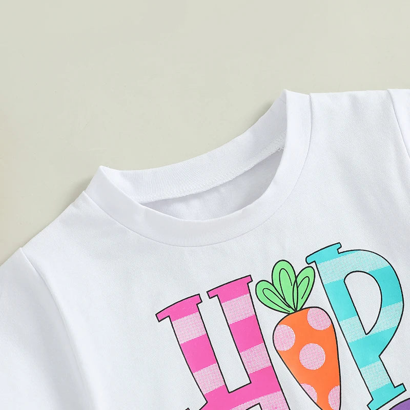 0-6Y Summer Kids Boys Girls Easter T Shirt Rabbit Letter Print Short Sleeve Pullover Top