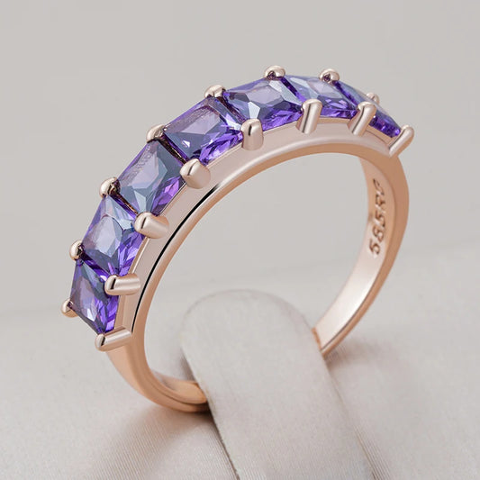 Shiny Square Purple Zircon Vintage Ring - Rose Gold