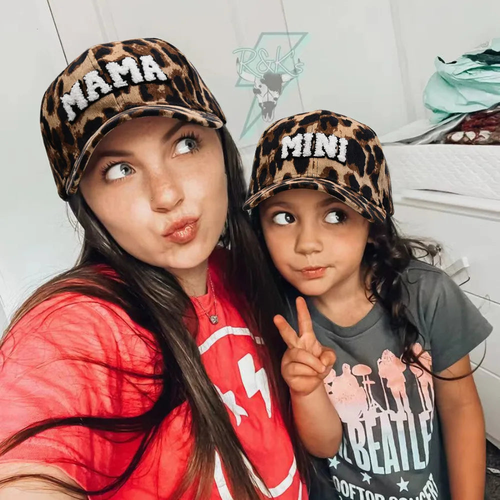 Parent-Child Kids Adult Hats Leopard/Letter Printed Corduroy Baseball Caps Outdoor