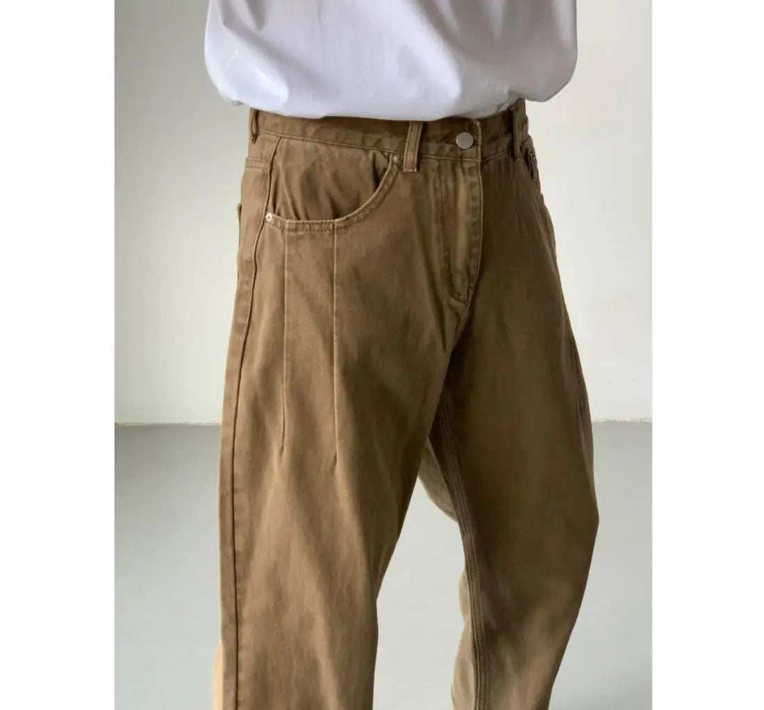 Men's High-Waisted Straight Jeans - Loose Wide Leg