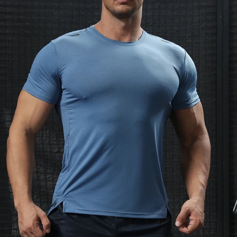 Men's Gym Workout Muscle Fit Shirt Thin Loose-fitting Casual Stretchy Quick-drying Short Sleeve Athletic Running T-Shirt