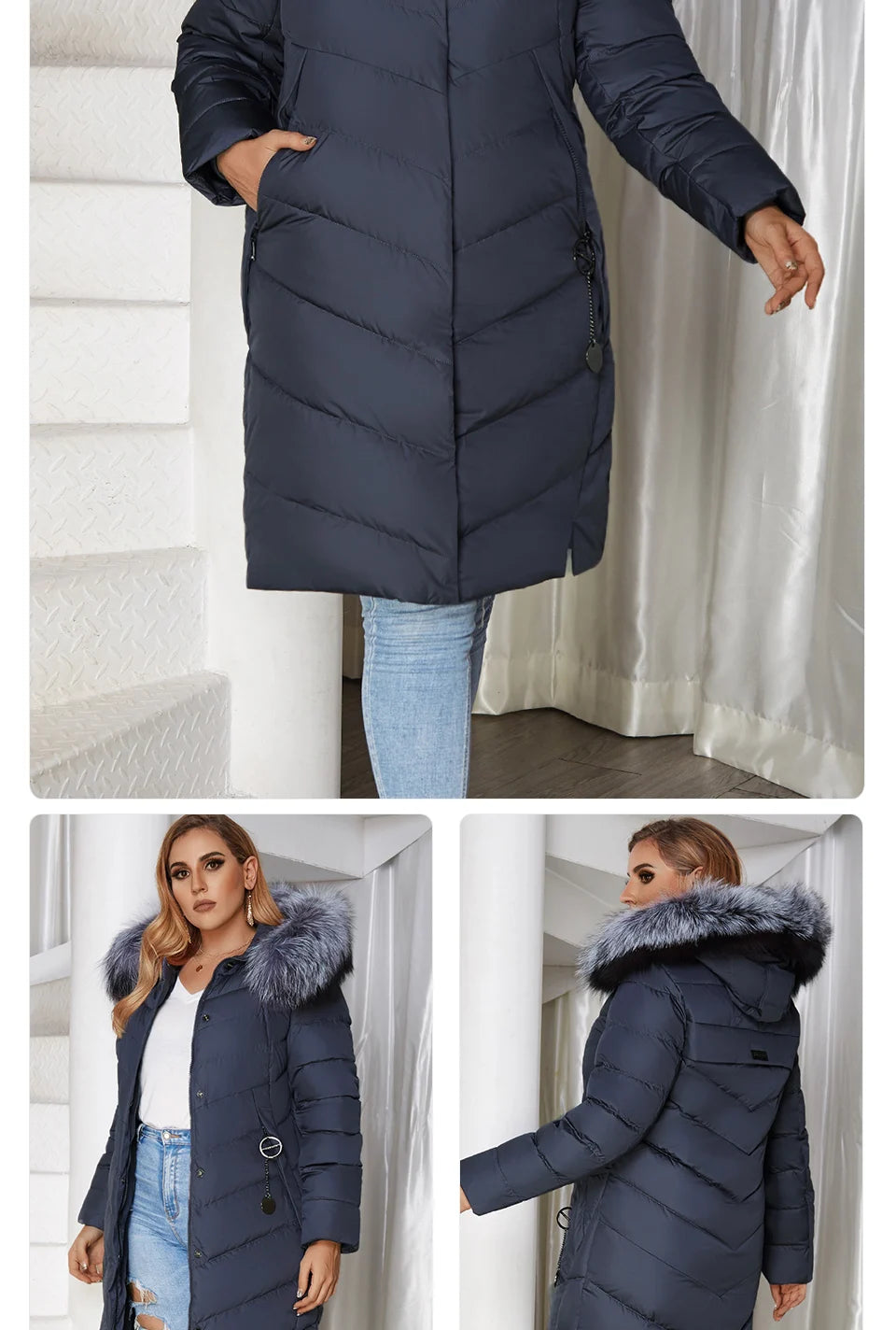 Plus Size Winter Down Jacket with Fur Collar