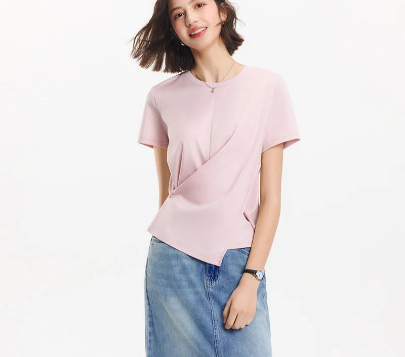 Women's Cropped Cotton T-Shirt - Split Hem Relaxed Fit Summer Top