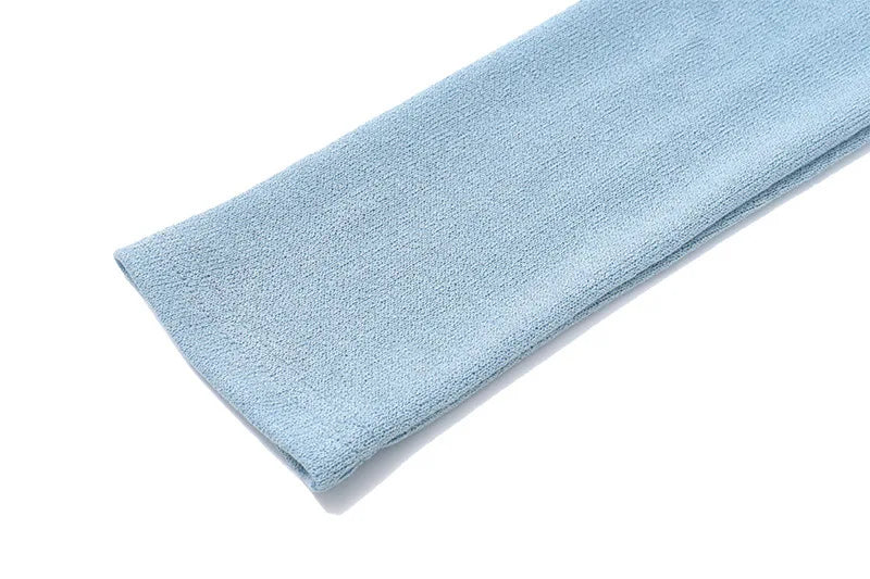 Women's Autumn Long Sleeve Asymmetrical Knit Top - Blue Cropped Slim Fit