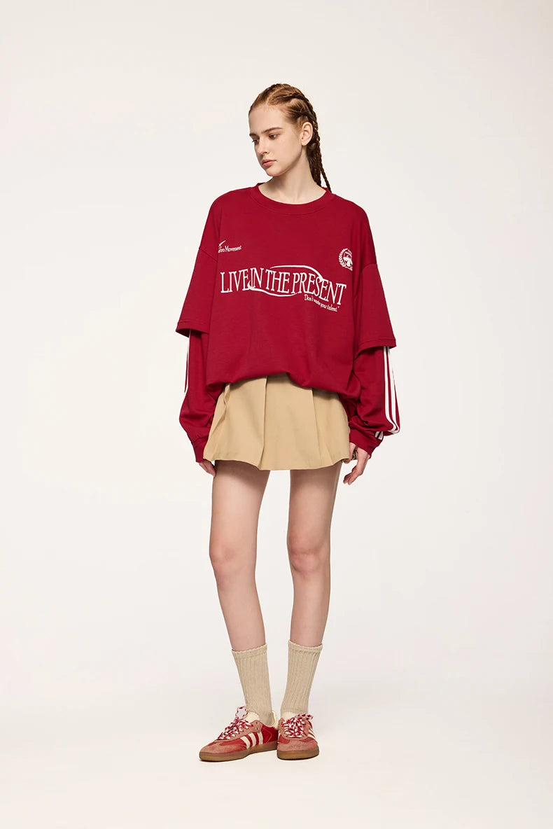 Unisex Retro Double Layer Streetwear Hip Hop Oversized Long Sleeve Sportswear T-Shirt