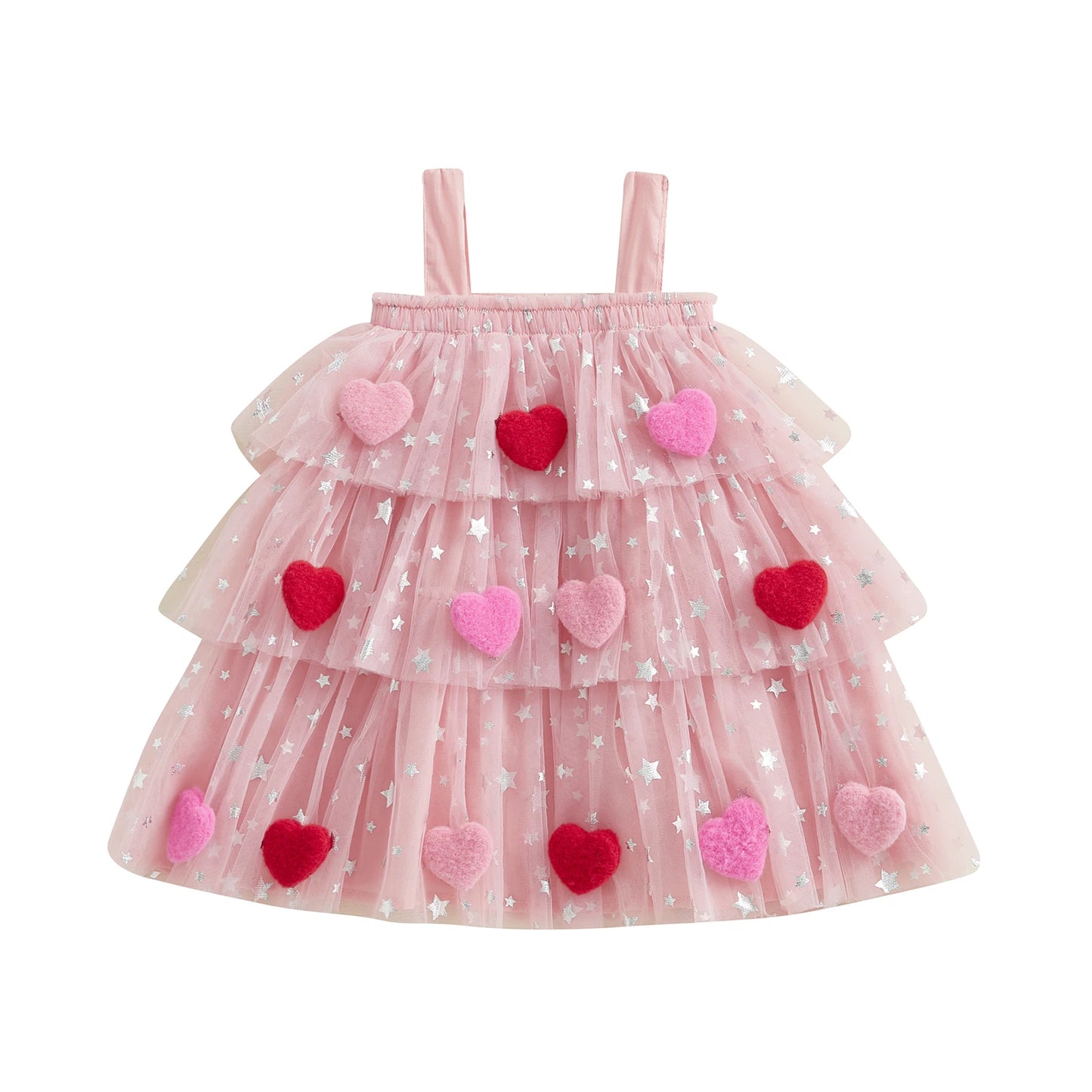 Girl's Festive Dress - Star Lace Layered Tulle Sundress with Plush Ball