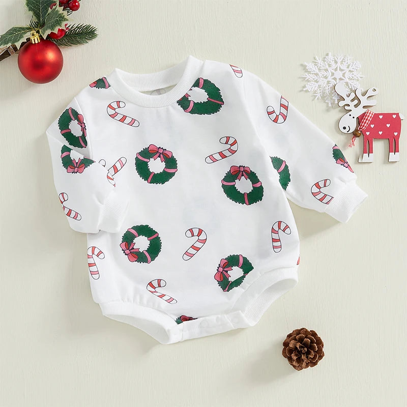 Christmas Candy Cane and Tree Print Romper - Baby Boys Girls Jumpsuit