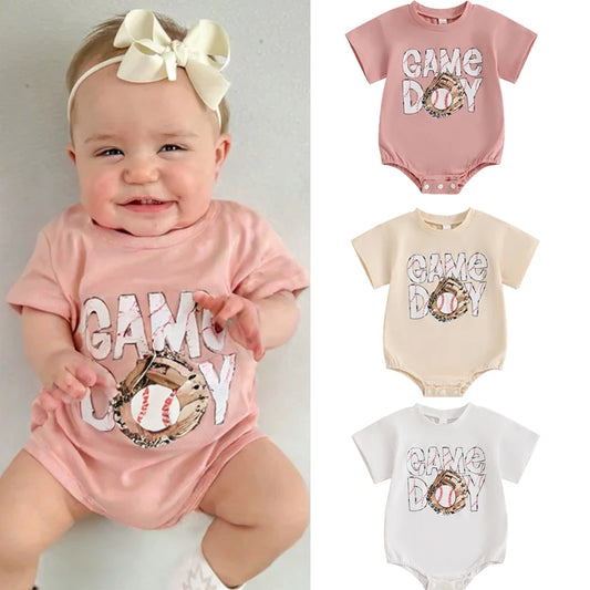 0-18M Baby Girls Boys Baseball Romper Letter Print Short Sleeve Bodysuit  Summer Babygrow