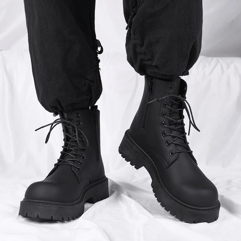 Men's Casual Platform Lace Up Chunky Ankle Boots