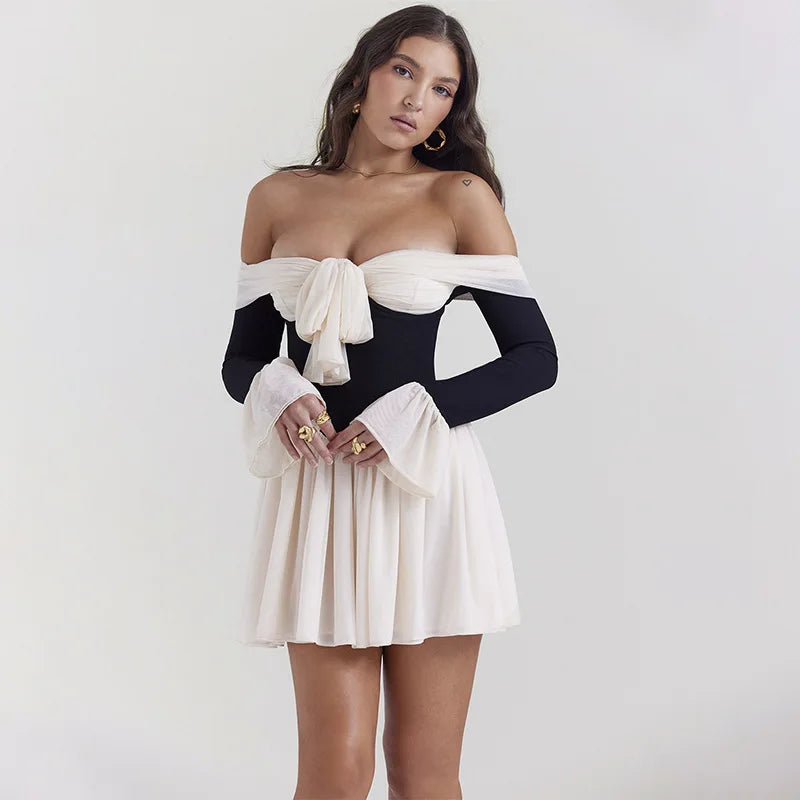 Women's Off The Shoulder A-Line Mini  Backless Dress