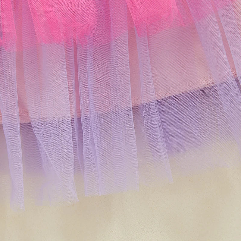 2-7Y  Kids Girls Summer Clothes Sets Sleeveless Camisole with Rainbow Lace Tulle Skirt