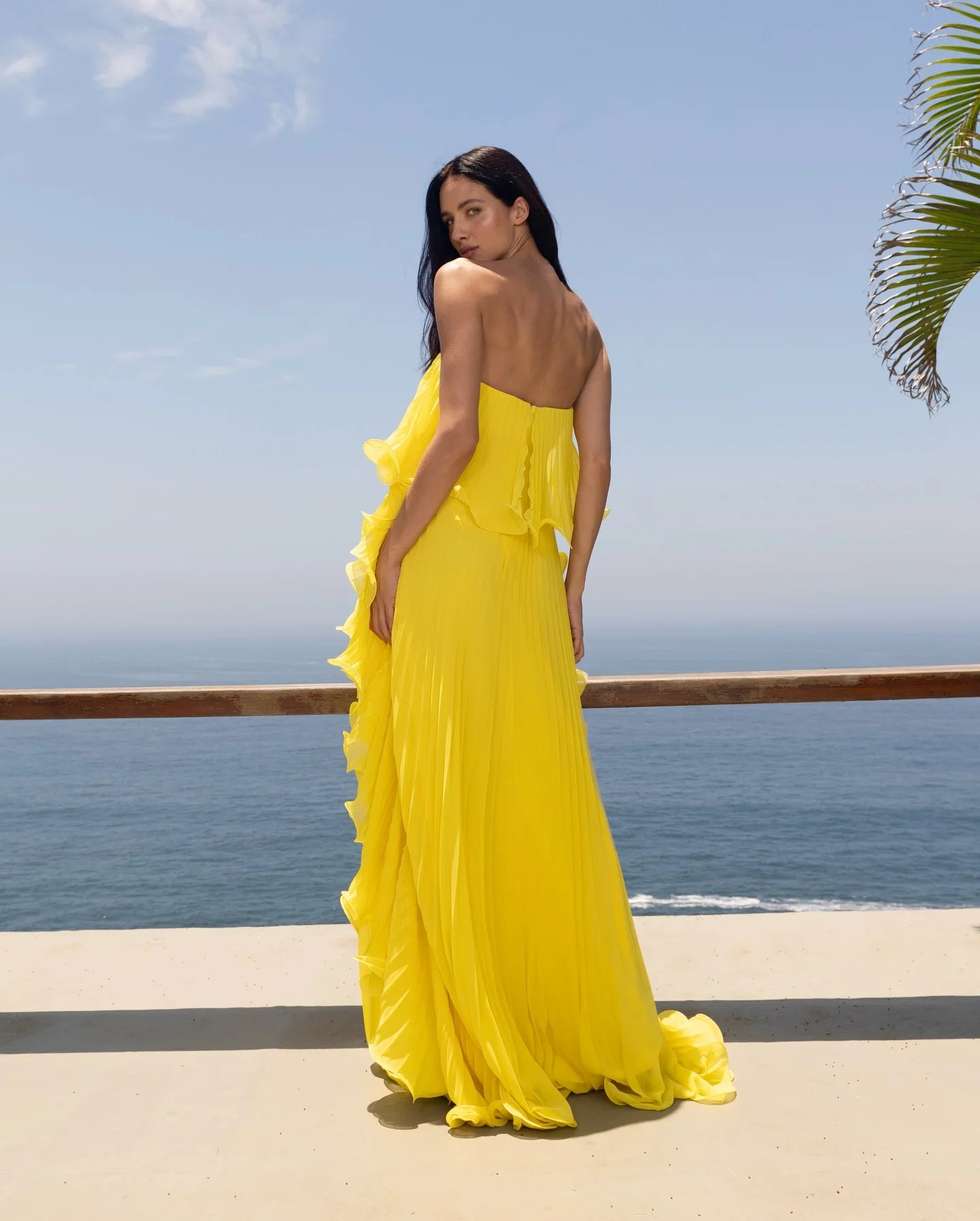 Pleated Wrap Maxi Dress - Off-Shoulder Cape Gown