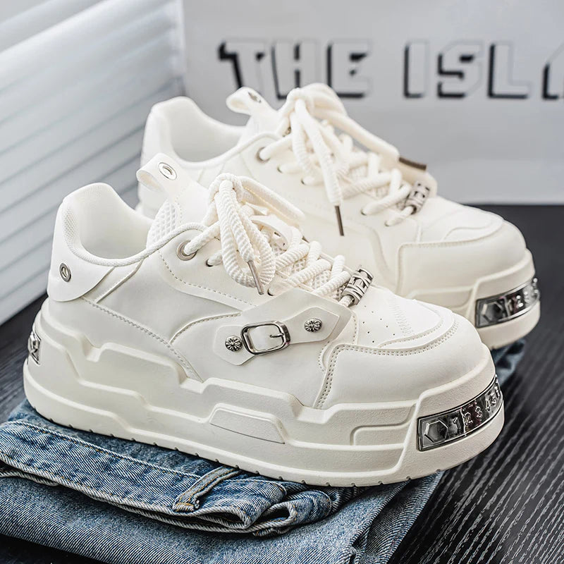 Men's Metal Decoration Platform Sneakers - Vulcanized Sports Shoes