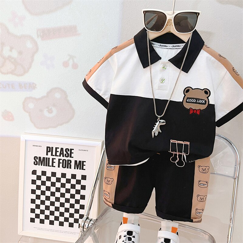 Boy's Cartoon Bear T Shirt and Shorts 2 Pcs Outfit
