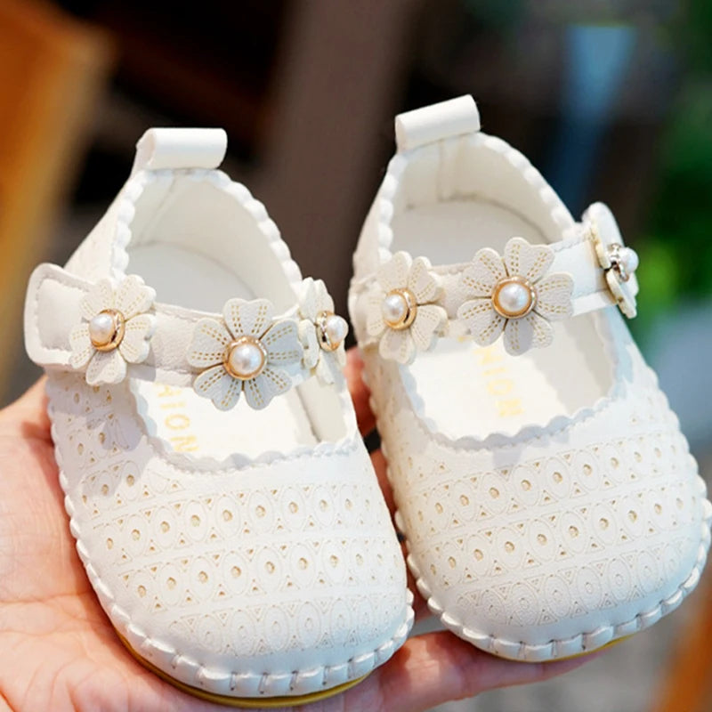Princess Baby Girls Spring Casual Flower Soft Sole Flat Prewalker Anti-Slip Shoes