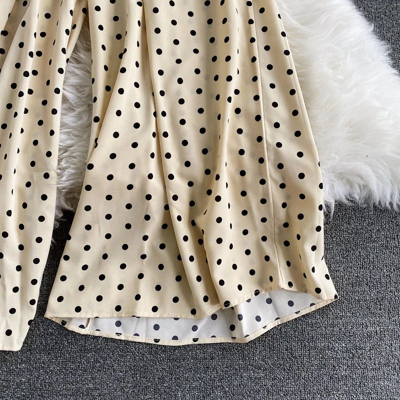 Women's V-Neck Polka Dot Jumpsuit - Wide Leg Trousers with Dolman Sleeves