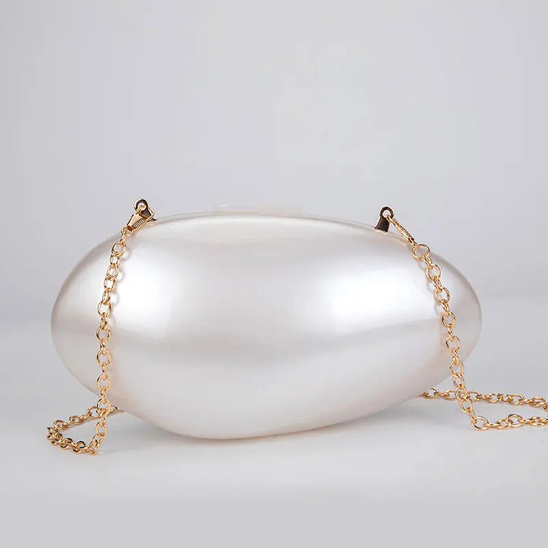 Women's Pearl Acrylic  Clutch Purse Mini Shell Chain Shoulder Crossbody Handbag