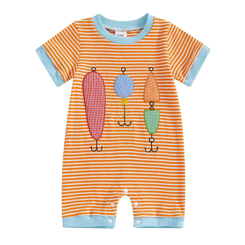 Baby Boys Girls Jumpsuits Short Sleeve Crew Neck  Embroidery Rompers Newborn Playsuit