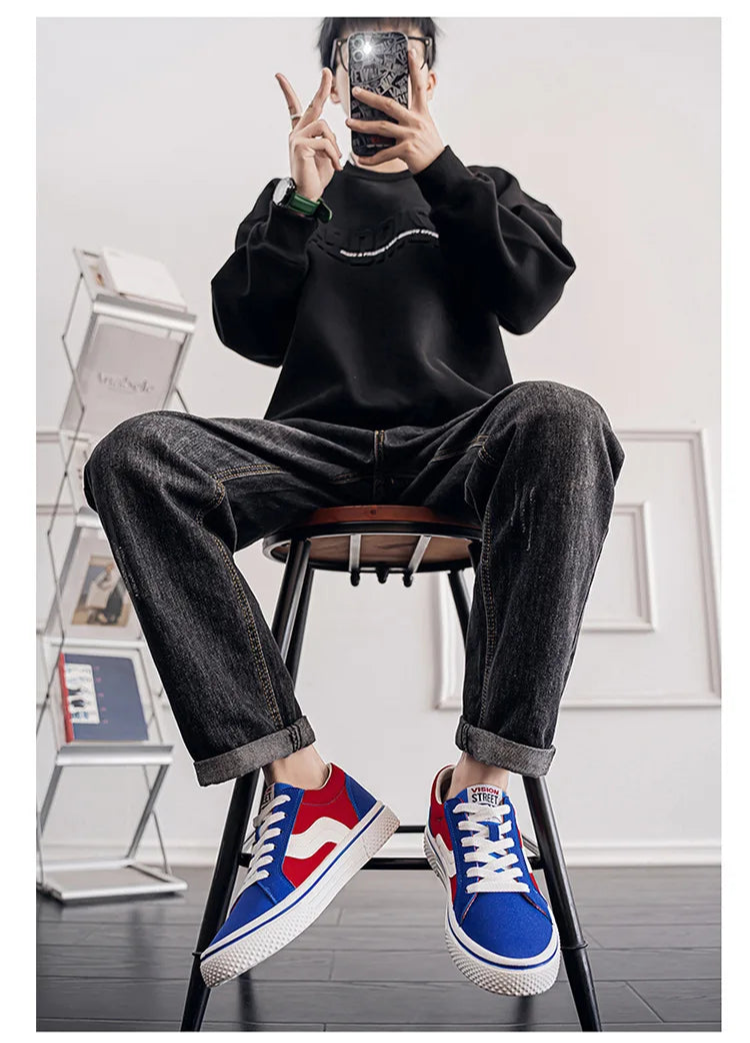 Men's Canvas Skateboard Sneakers - Lace-Up Casual Trainers