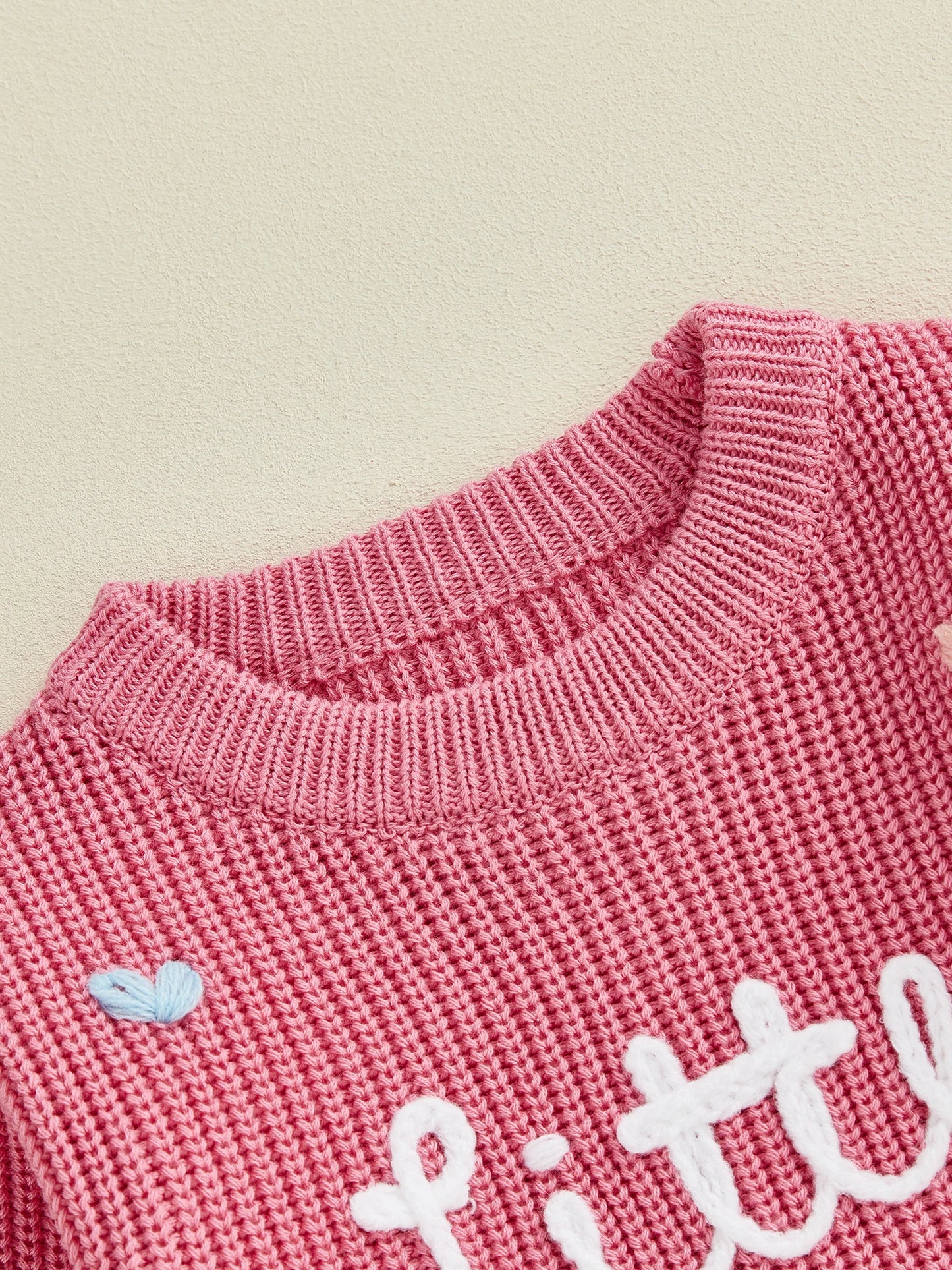 Valentine's Day Baby Knit Romper - Long Sleeve Heart Embroidery Jumpsuit