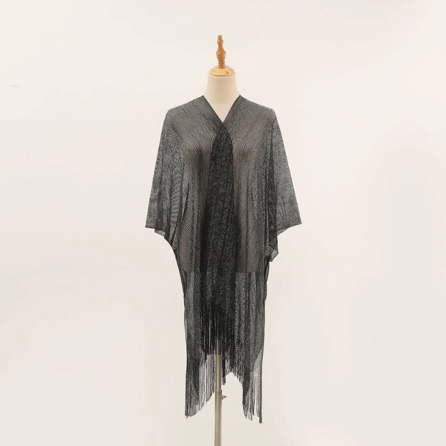Women Swimsuit Cover Ups Shawl-Collar Caftans Beach Tunic Dress Robe Solid Tassel Pareo Beach Cover-ups