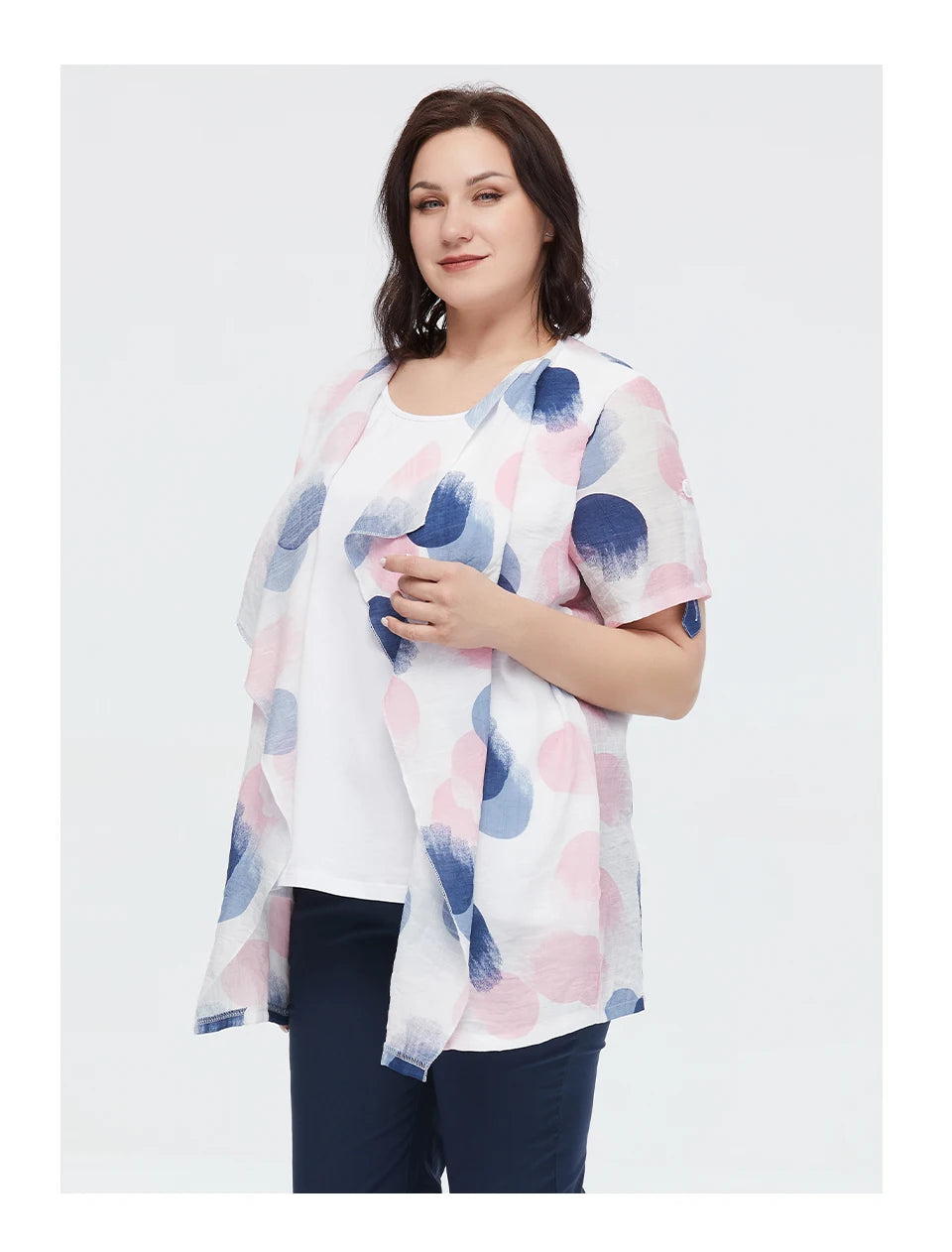 Women's Oversized Fake Two-Piece Print Shirt Blouse