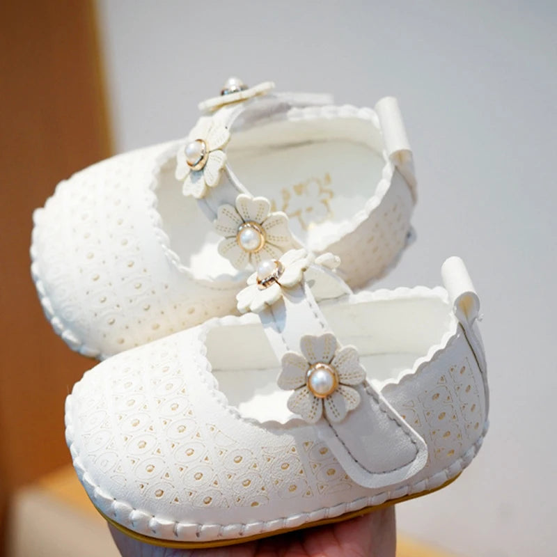 Princess Baby Girls Spring Casual Flower Soft Sole Flat Prewalker Anti-Slip Shoes