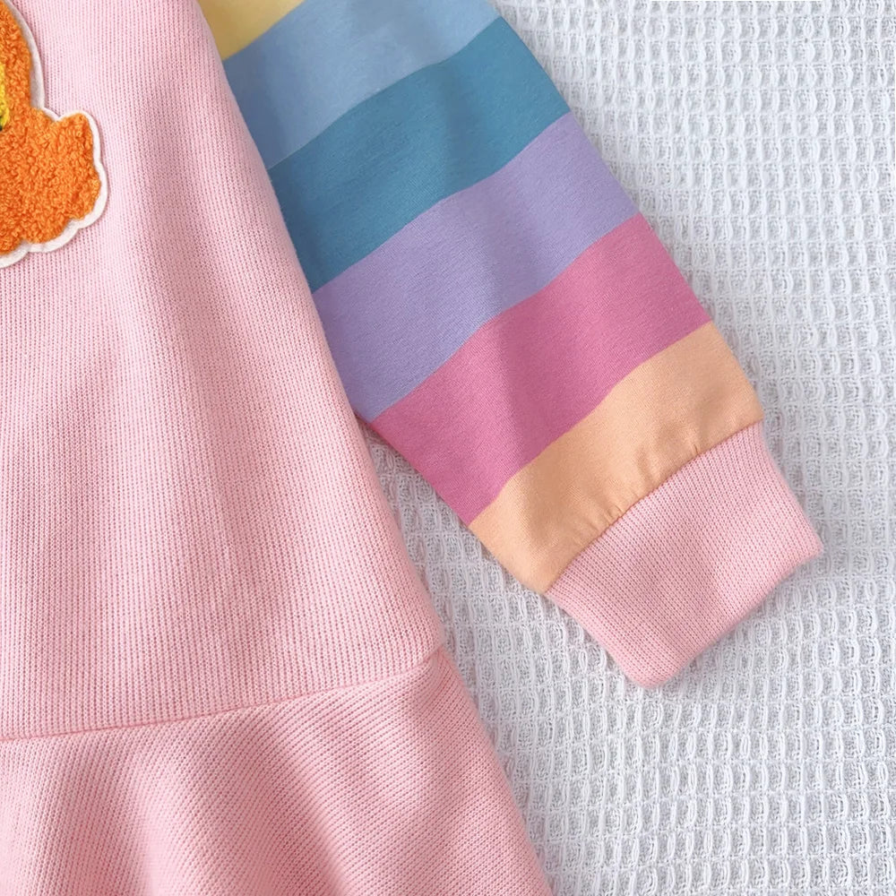 Girls Autumn Princess Rainbow Colourful Hooded Dress