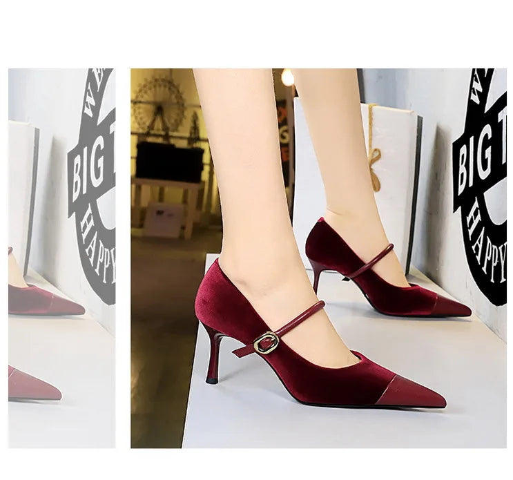 Suede Buckle Design Pumps - Pointed Toe Stilettos Available in 7cm and 10cm Heights