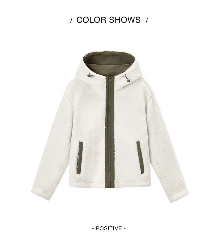 Women's Anti-Static Faux Sherpa Hooded Jacket - Loose Fit Color Block Winter Coat