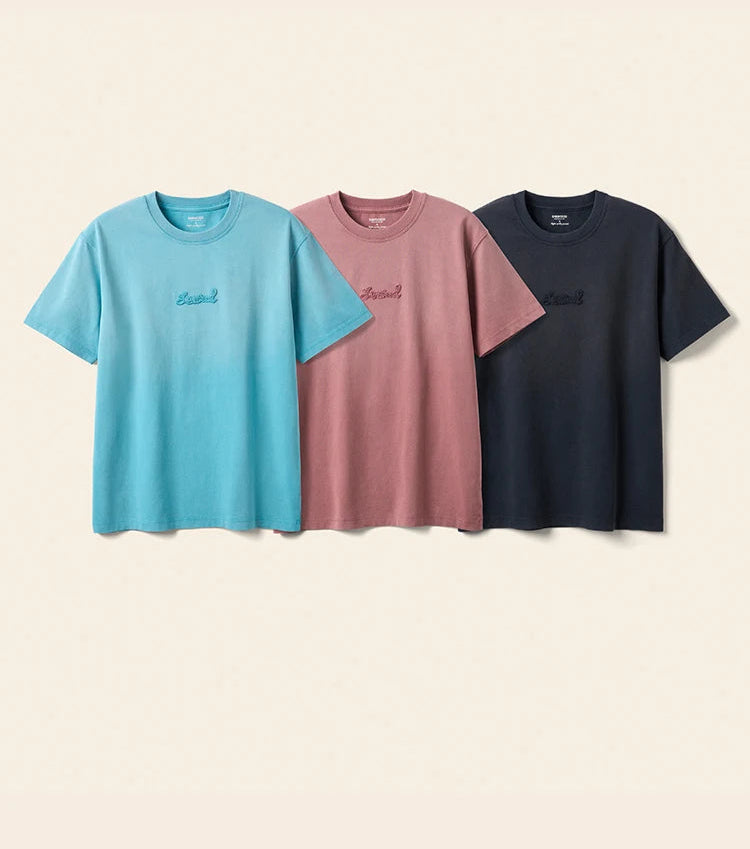 Men's Premium Cotton Vintage T-Shirt - Snow Washed Letter Embroidery Plus Size