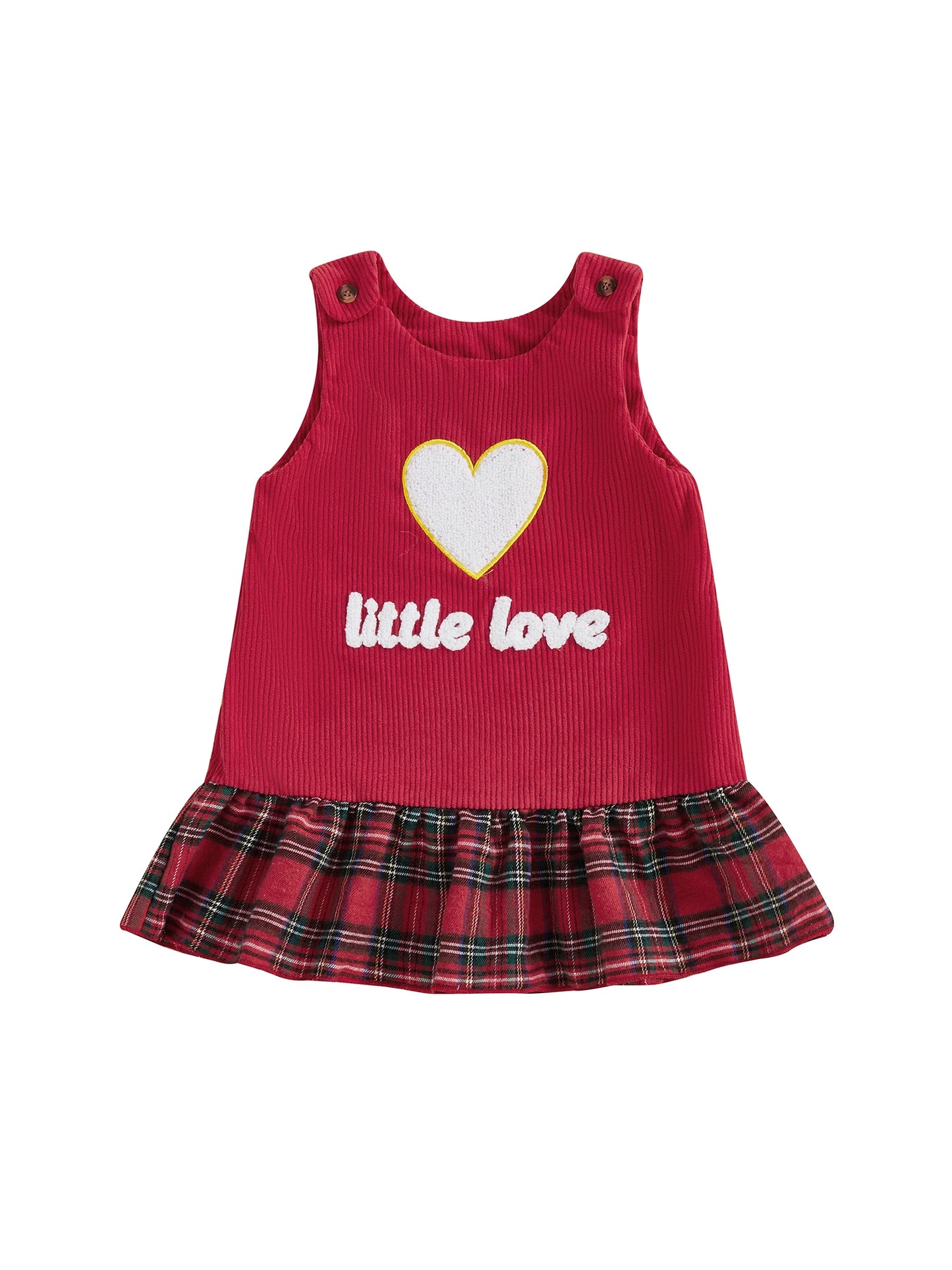 Baby Girls Valentine's Day Heart Embroidered Sleeveless Layered Ruffle Overall Dress
