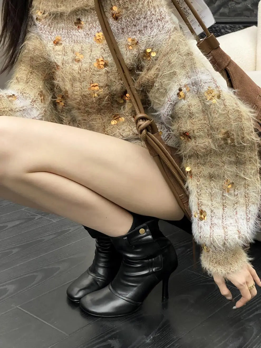 Round Toe Ankle Boots - Metal Button Detail with Side Zipper