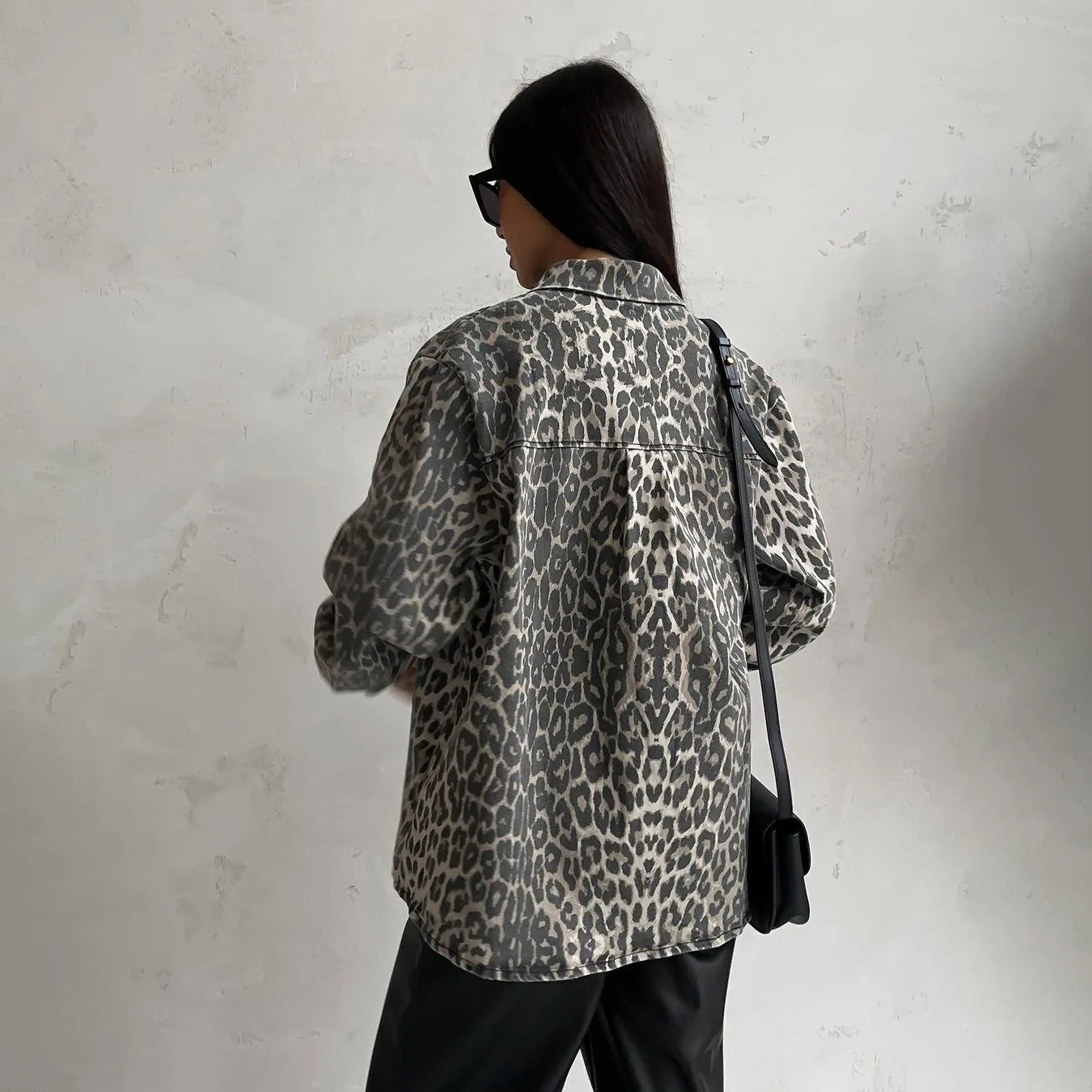 Women's Leopard Print Denim Shirt