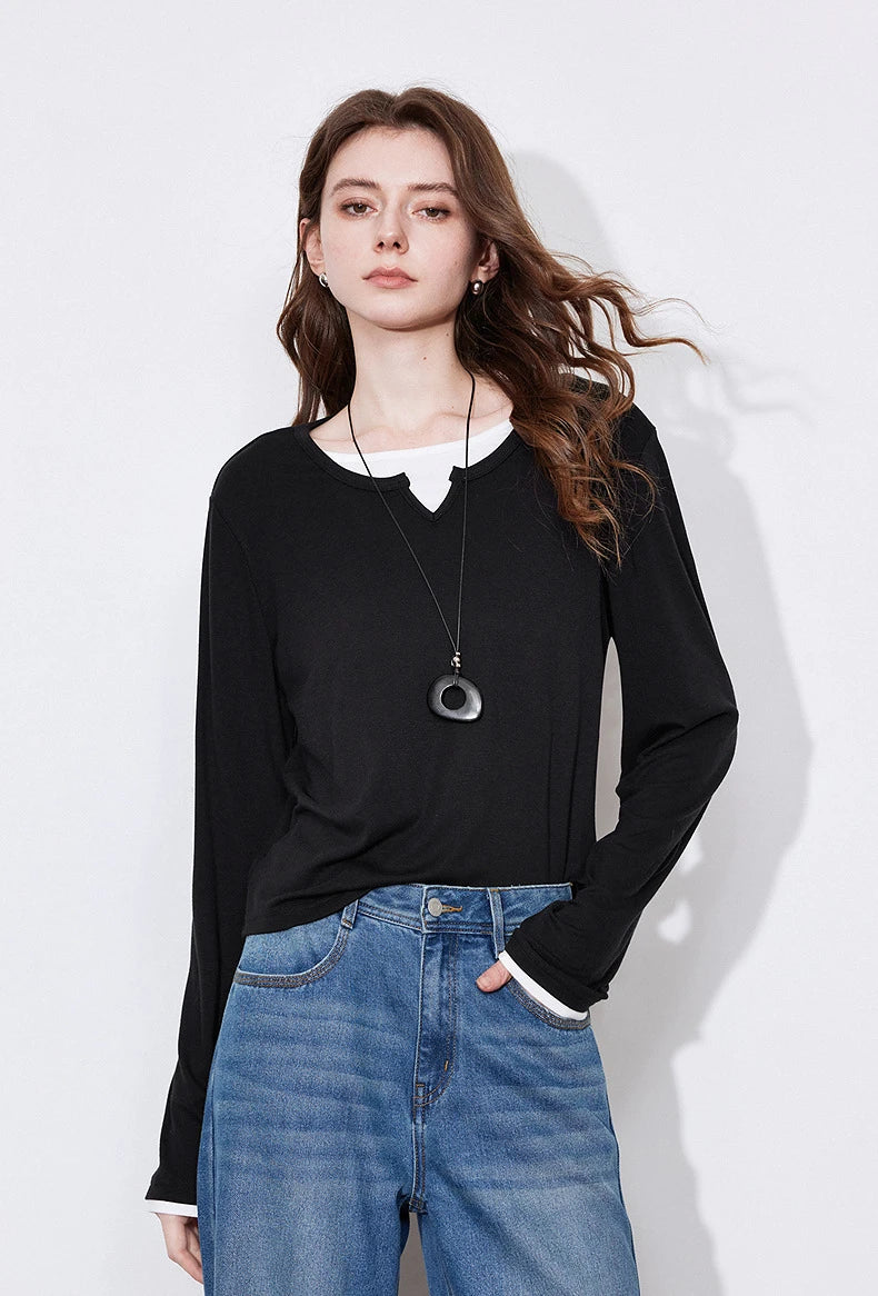 Women's Long Sleeve Blocking Splicing Slim Fit Top
