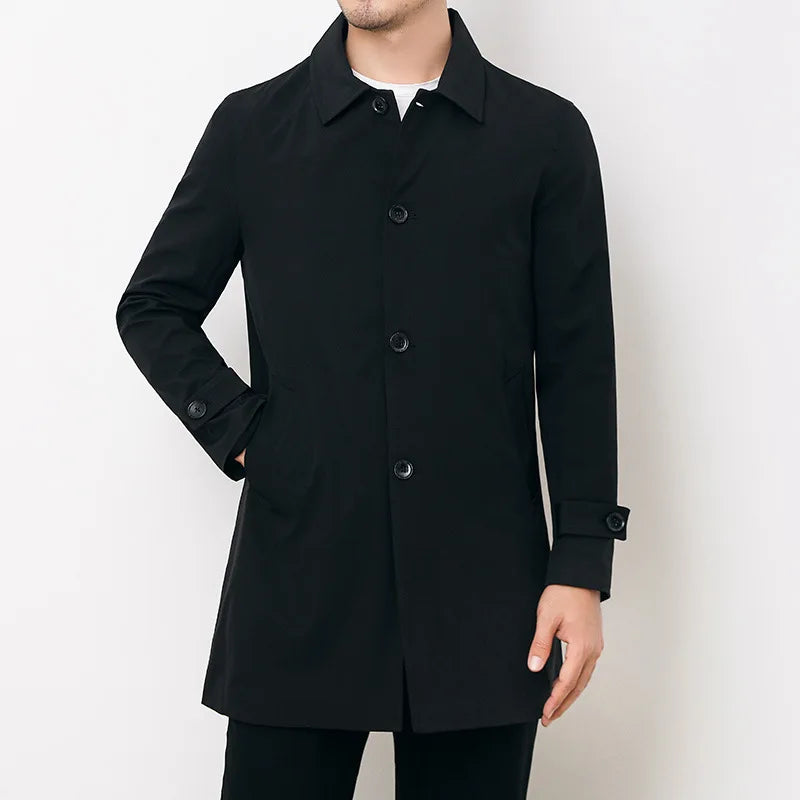 Men's Windbreaker Turn Down Collar Jacket Trench Coat