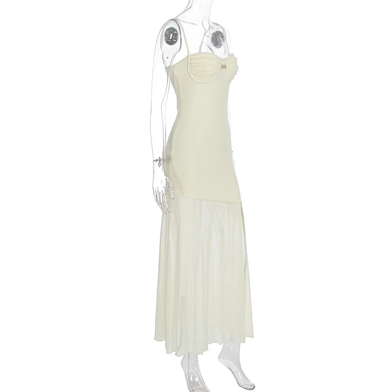 Women's Sleeveless Split Maxi Dress - Draped Backless Mesh Slip Dress