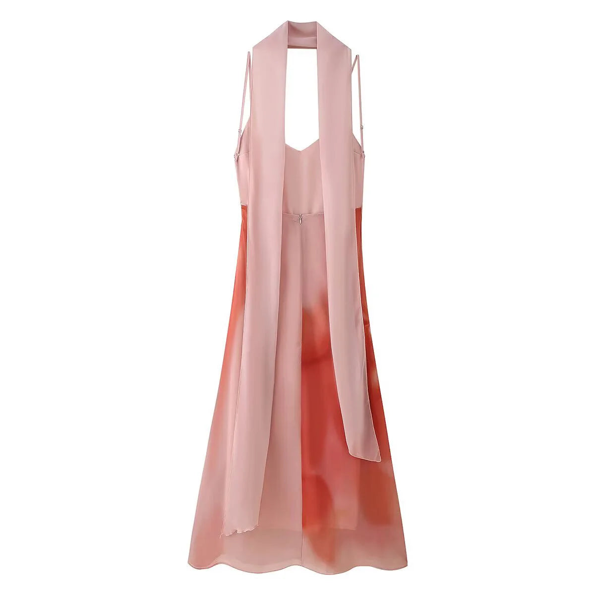 Women's Tie Dye Suspender Dress - Slim Fit Long Maxi Dress with Scarf