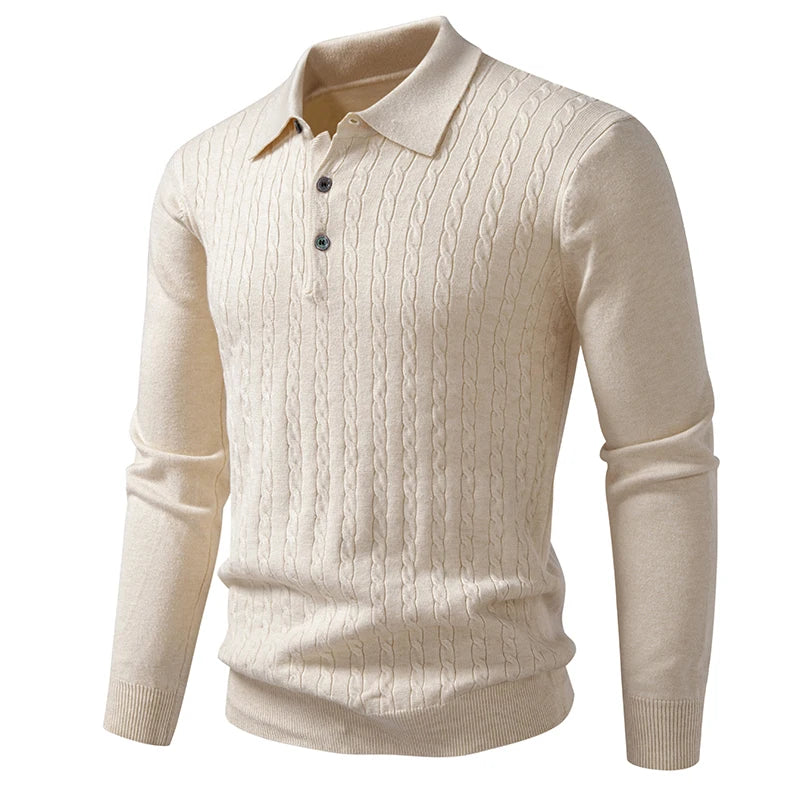 Turn Down Collar Knitted Pullover - Smart Casual Slim Fit Sweater