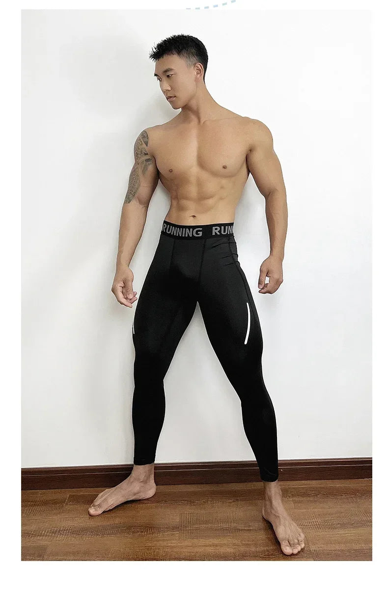 Men's Gym Compression Pants Quick Dry Reflector Sportswear Running Tights Fitness Training Sport Leggings