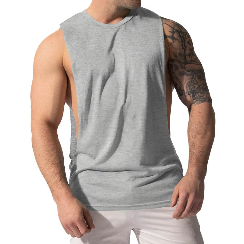 Men's Cotton Sleeveless Sports Solid Colour Vest Slim Breathable Fitness Tank Top