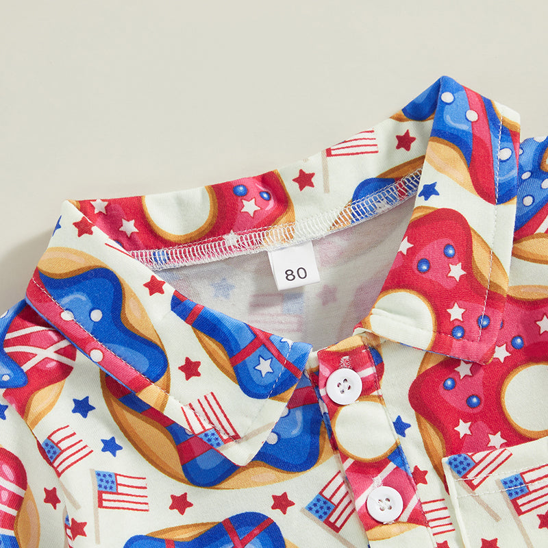 0-4Y Toddler Kids Boys T Shirt Short Sleeve Eagle/Donut/Bull/Fireworks Print Pullover Tops for Independence Day
