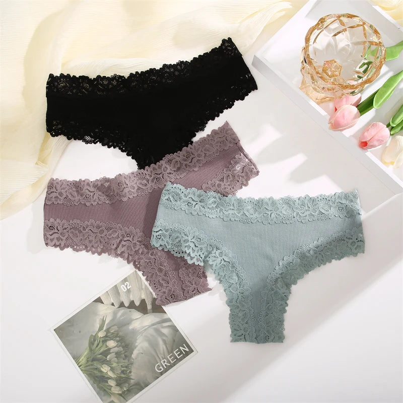 5PCS Women Cotton Lace Underwear Low Waist Briefs Breathable G-String Lingerie