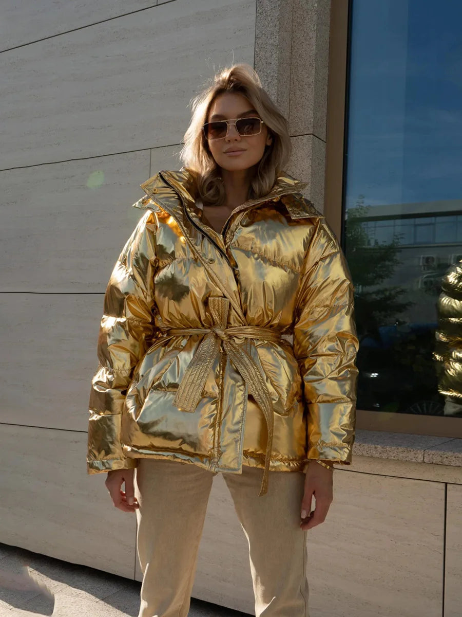 Women's Glossy Hooded Cotton-Padded Jacket